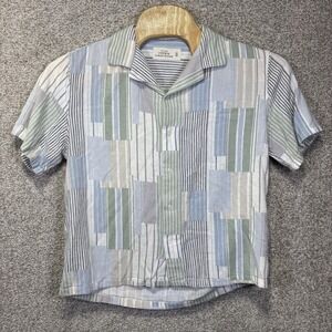 THE A&F Shirt Mens Medium Multicolor Stripe Short Sleeve Linen Blend Button Up